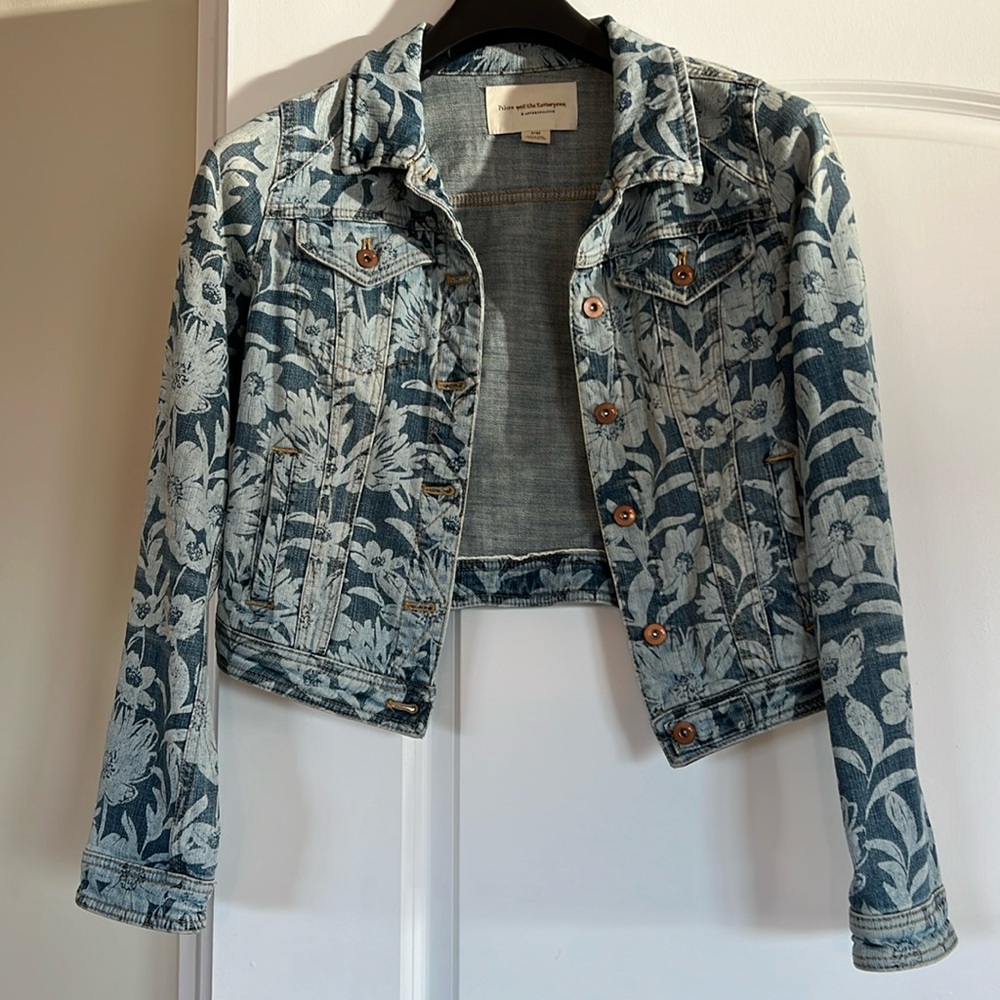 anthropologie printed jean jacket
